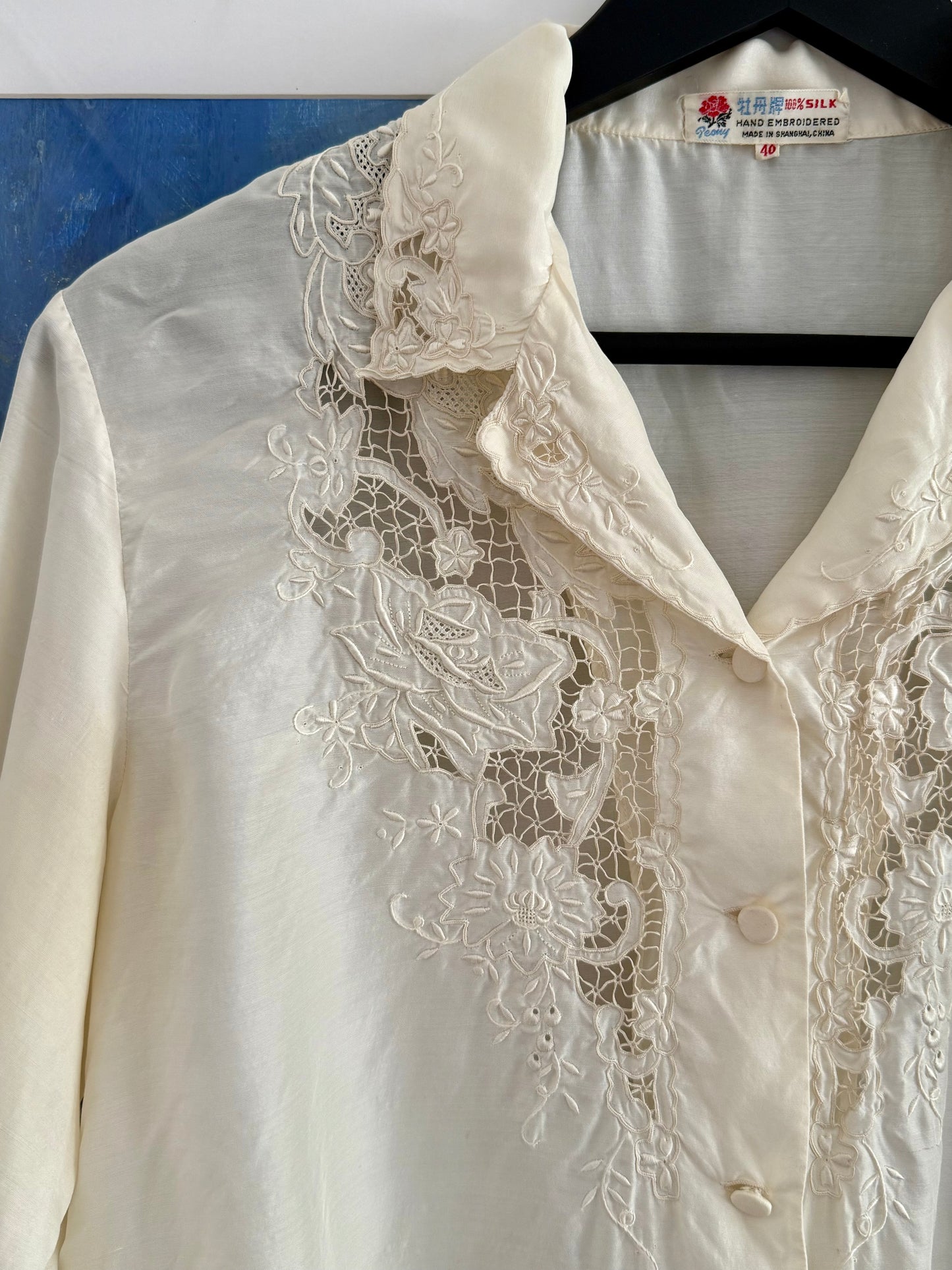 Vintage Hand Embroidered Silk Blouse