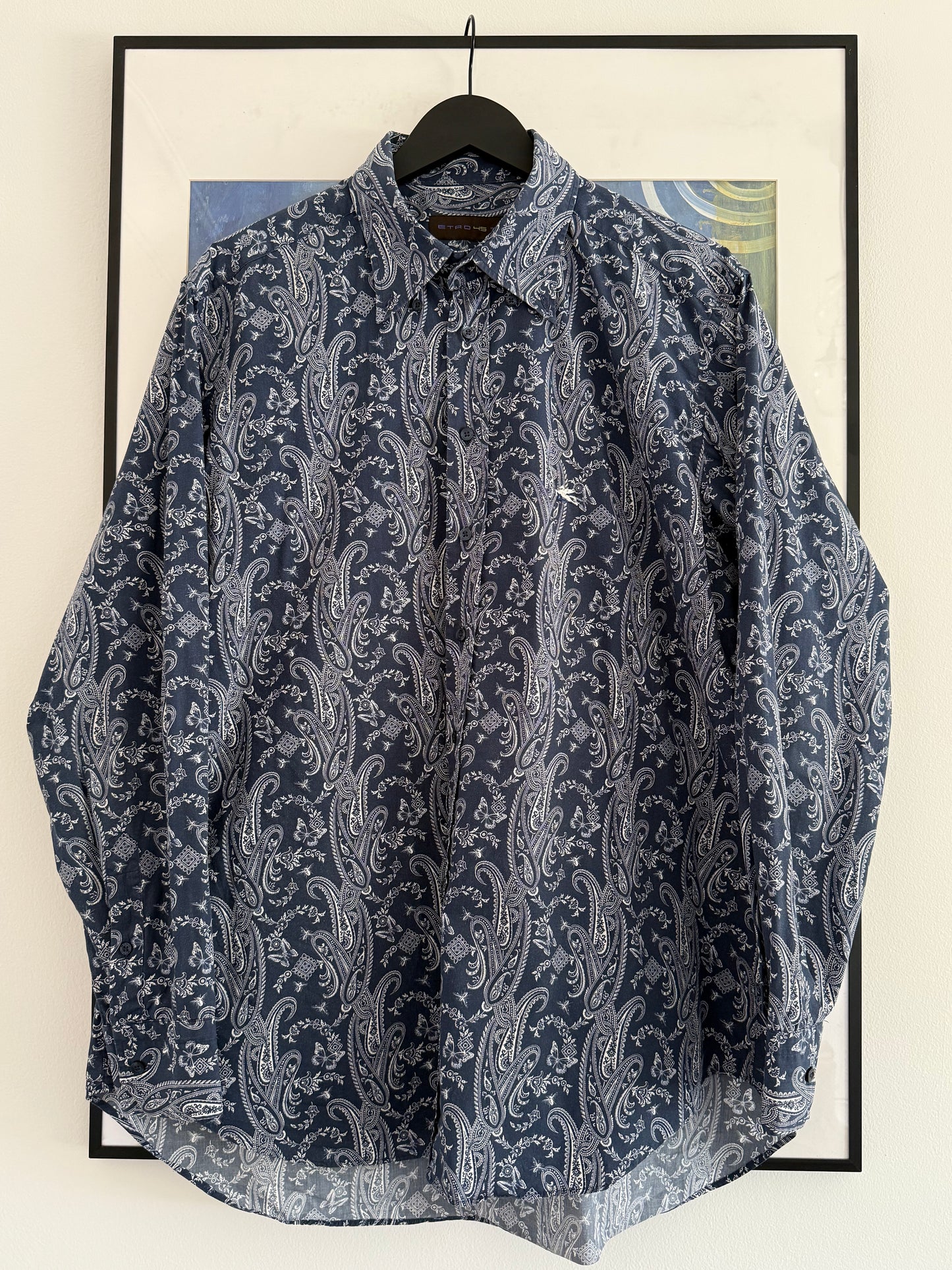 Vintage Etro Navy Blue Paisley Shirt
