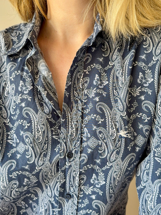 Vintage Etro Navy Blue Paisley Shirt