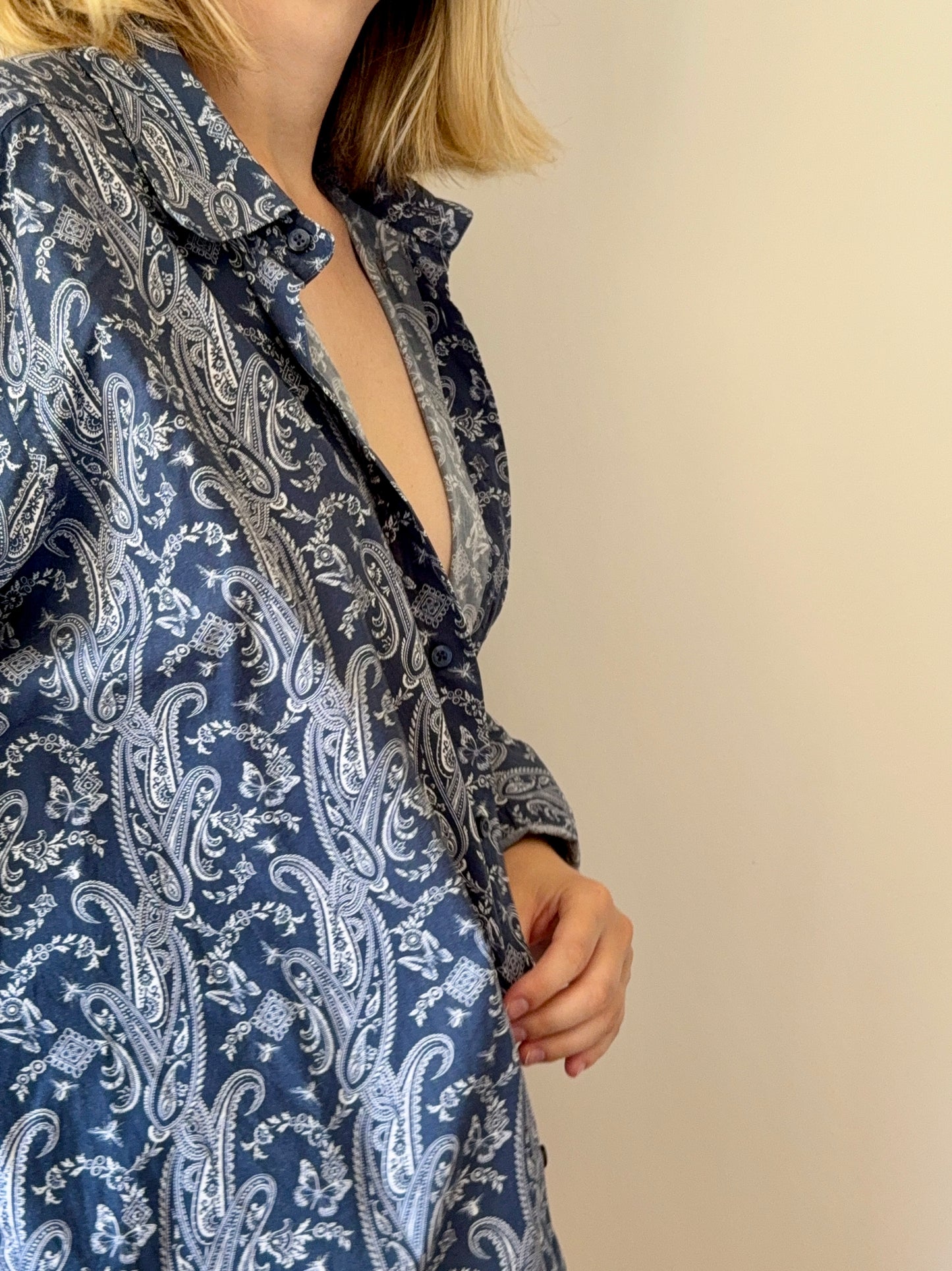 Vintage Etro Navy Blue Paisley Shirt