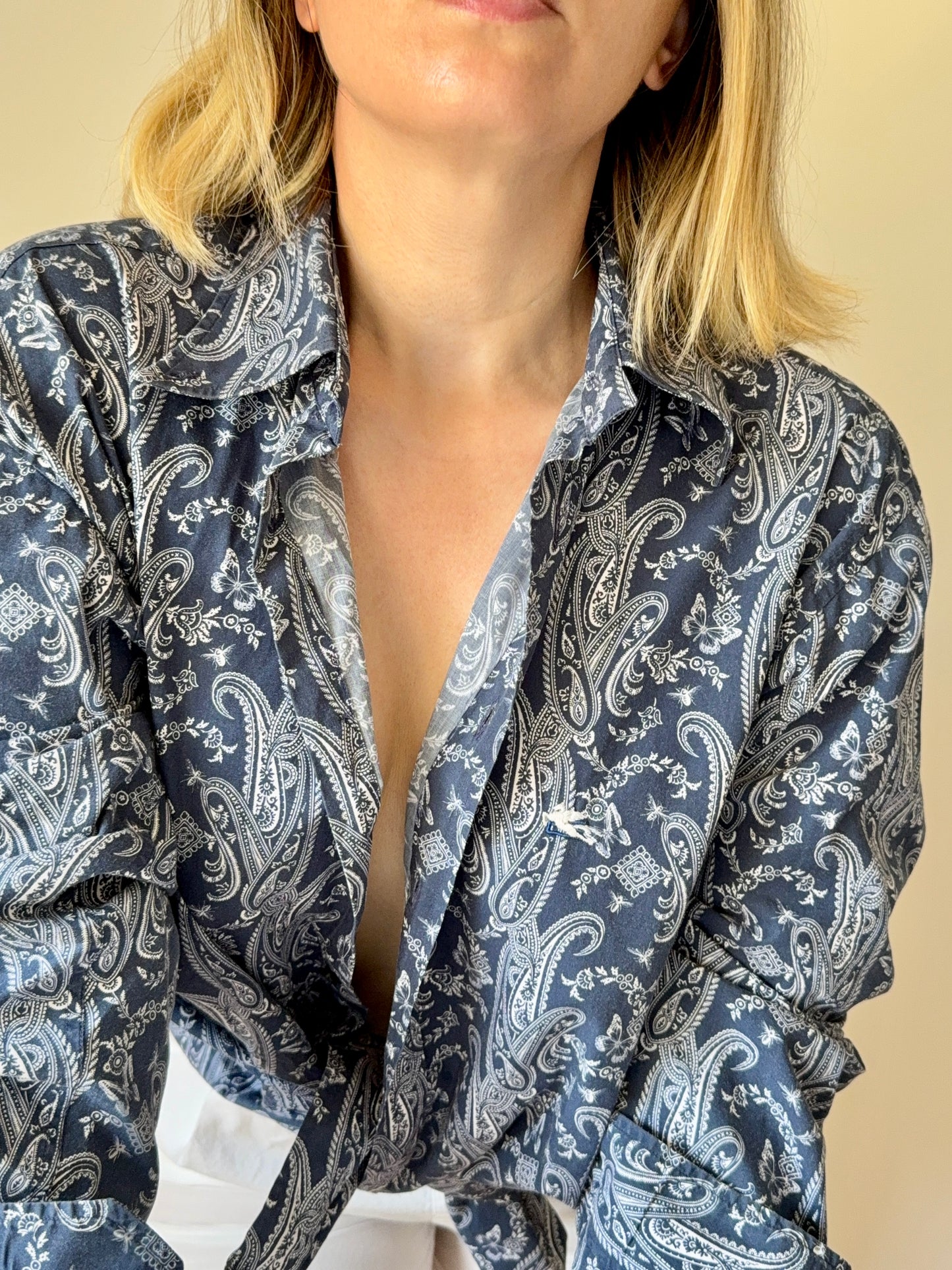 Vintage Etro Navy Blue Paisley Shirt