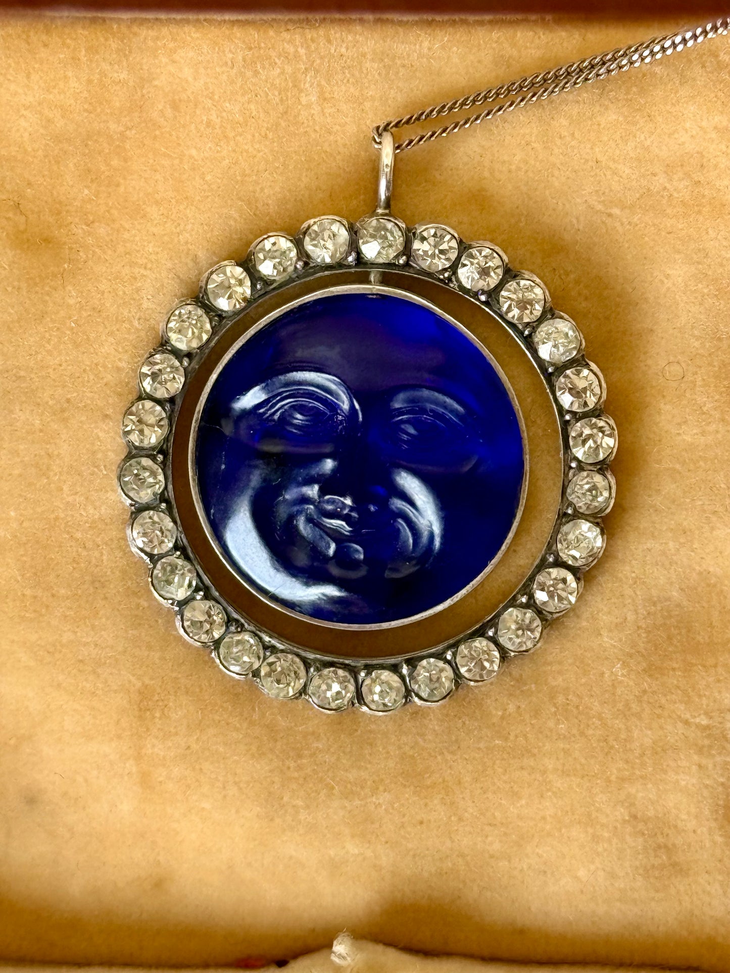 Antique Man in the Moon Silver Pendant
