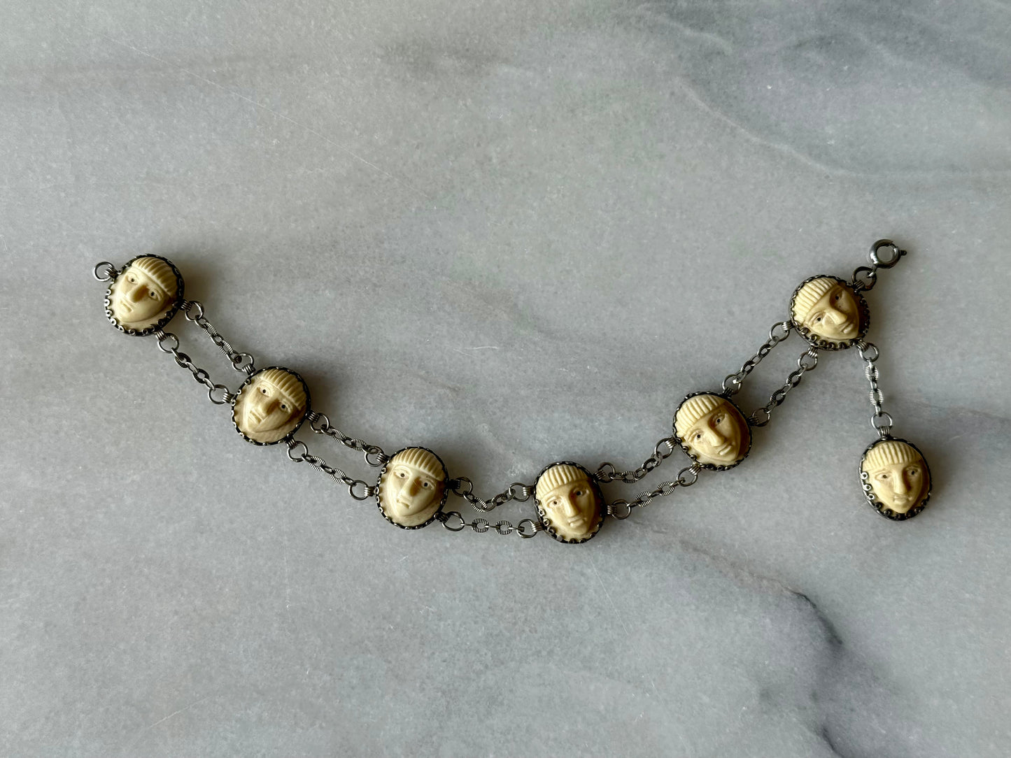 Antique Egyptian Revival Pharaoh Faces Bracelet