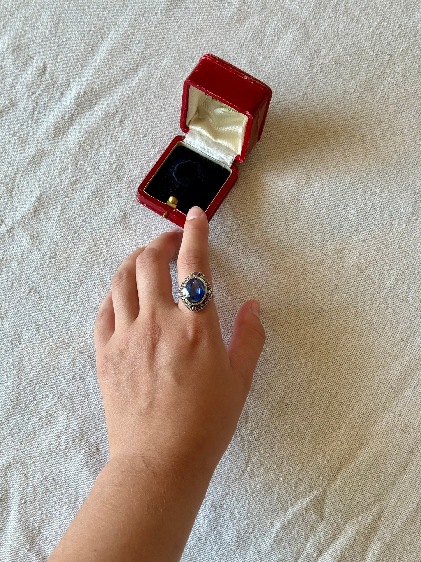 Antique Sapphire and Rubies Statement Ring in 18k Gold and Silver