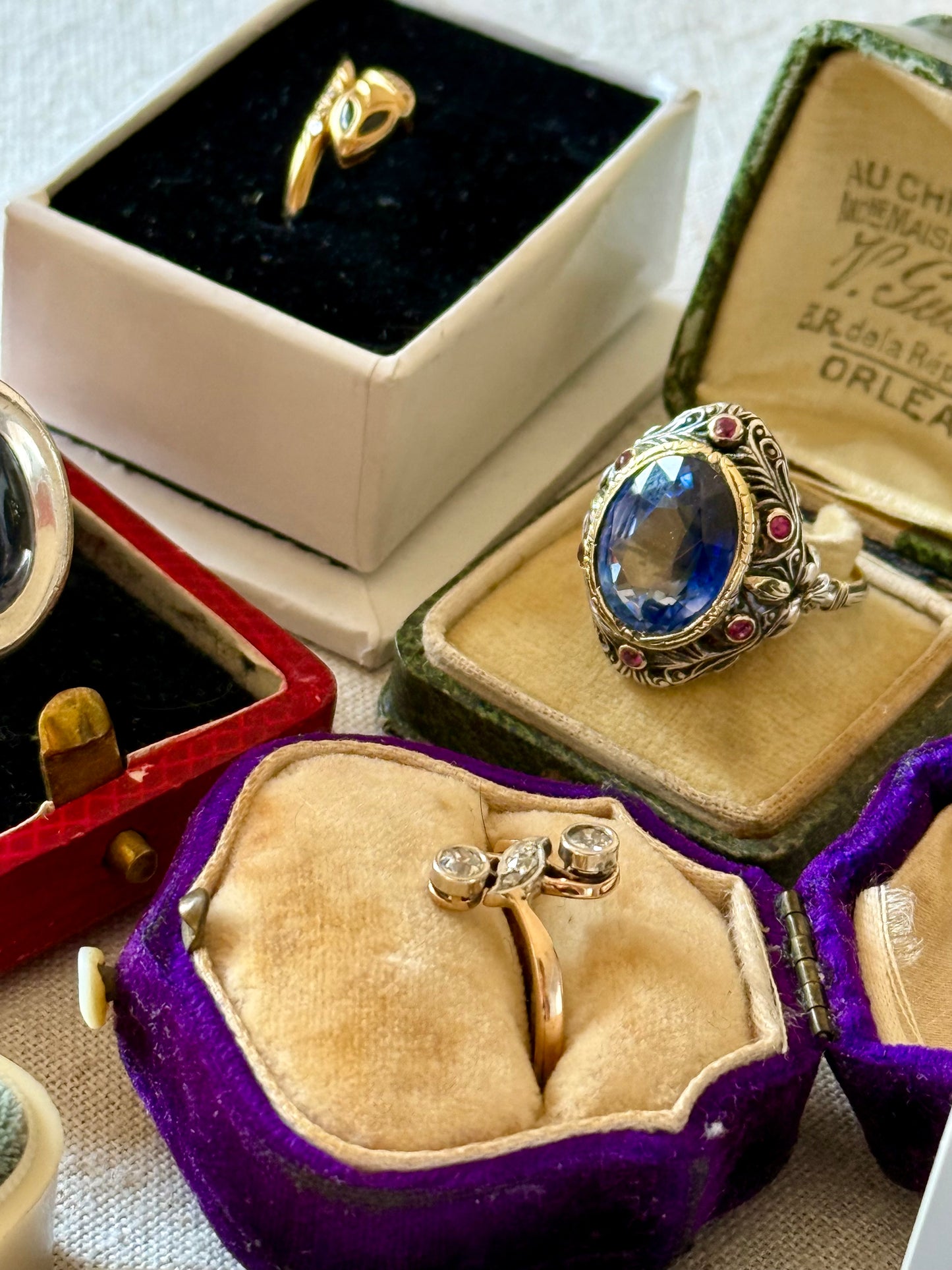 Antique Sapphire and Rubies Statement Ring in 18k Gold and Silver