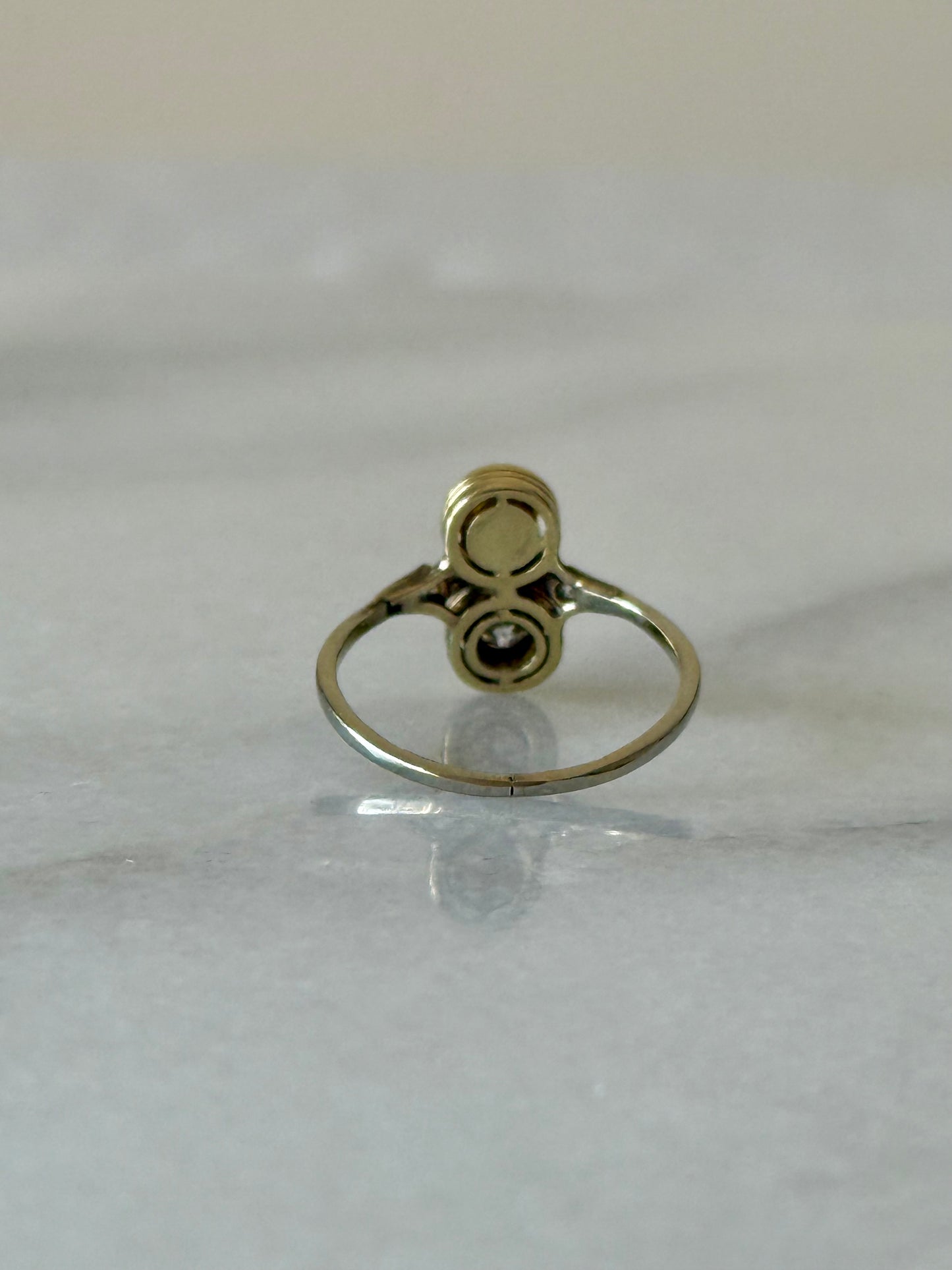 Antique Toi et Moi 14k Old Cut Diamond and Pearl Ring