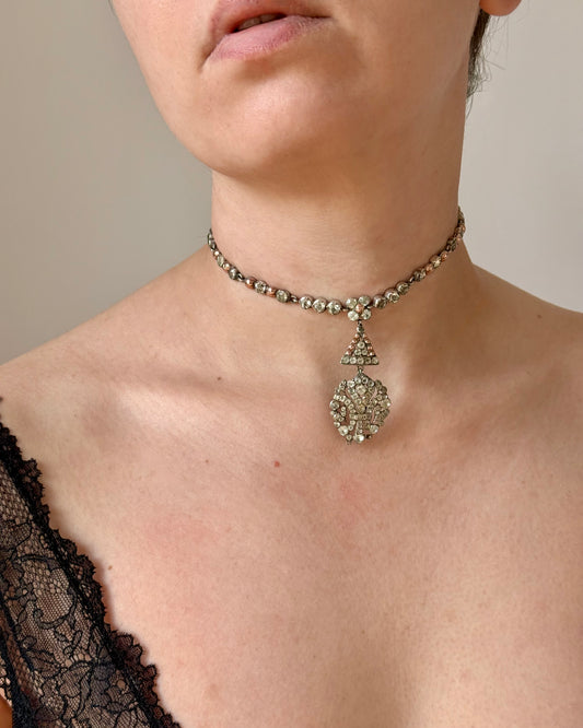 Antique Georgian Choker with Black Dot Paste and Fleur-de-Lis Pendant