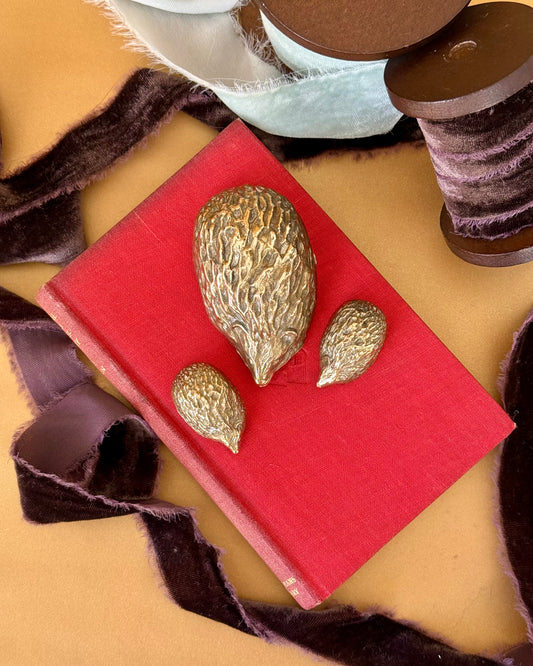 Vintage Brass Hedgehogs Paperweights Set