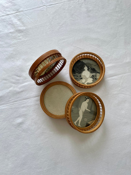 Vintage Set of Bamboo Japanese Coasters