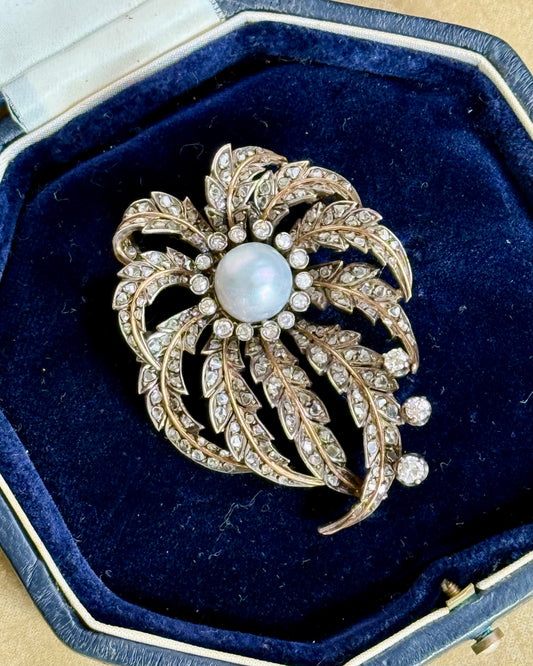 Antique Victorian Diamond and Pearl Brooch