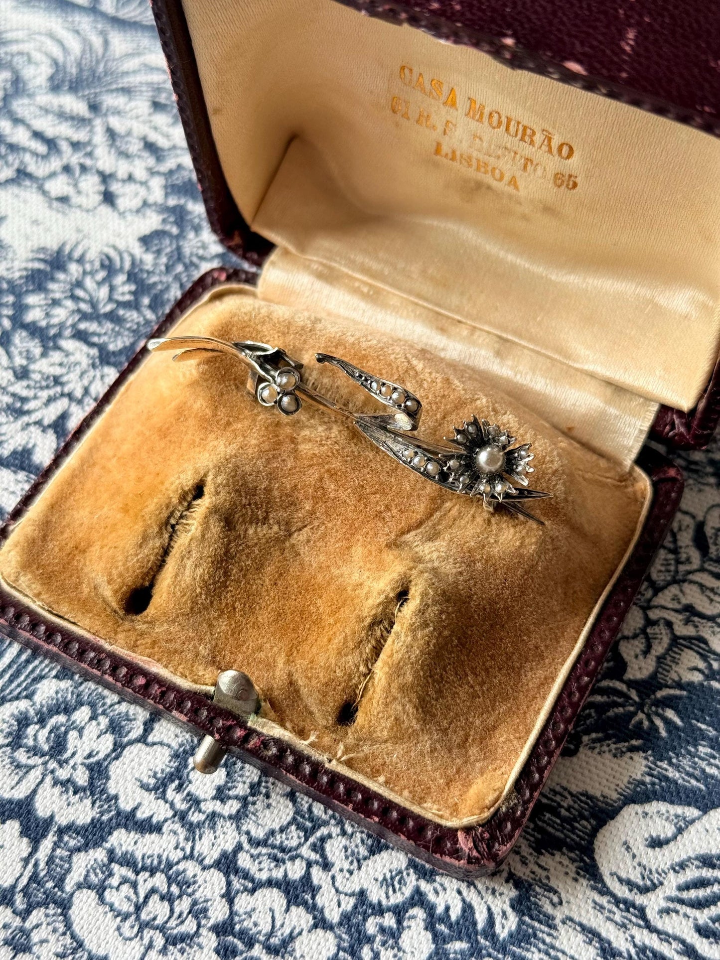 Antique Silver and Seed Pearls Flower Spray Brooch
