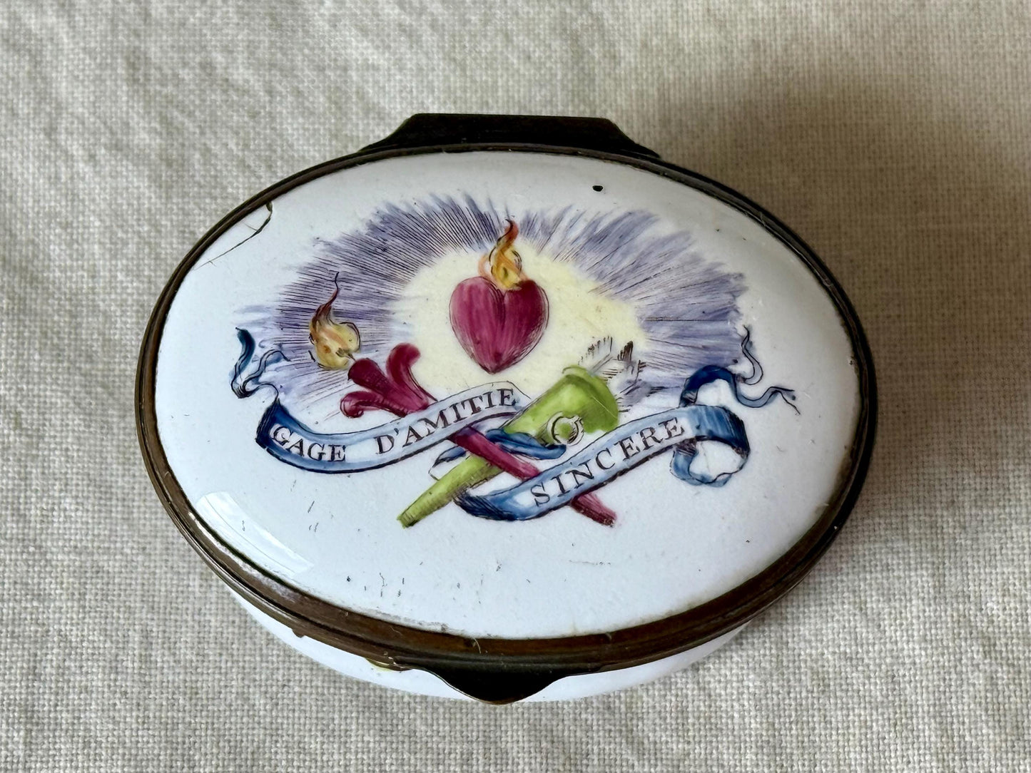 Antique Georgian Enamel Patch Box with a Mirror