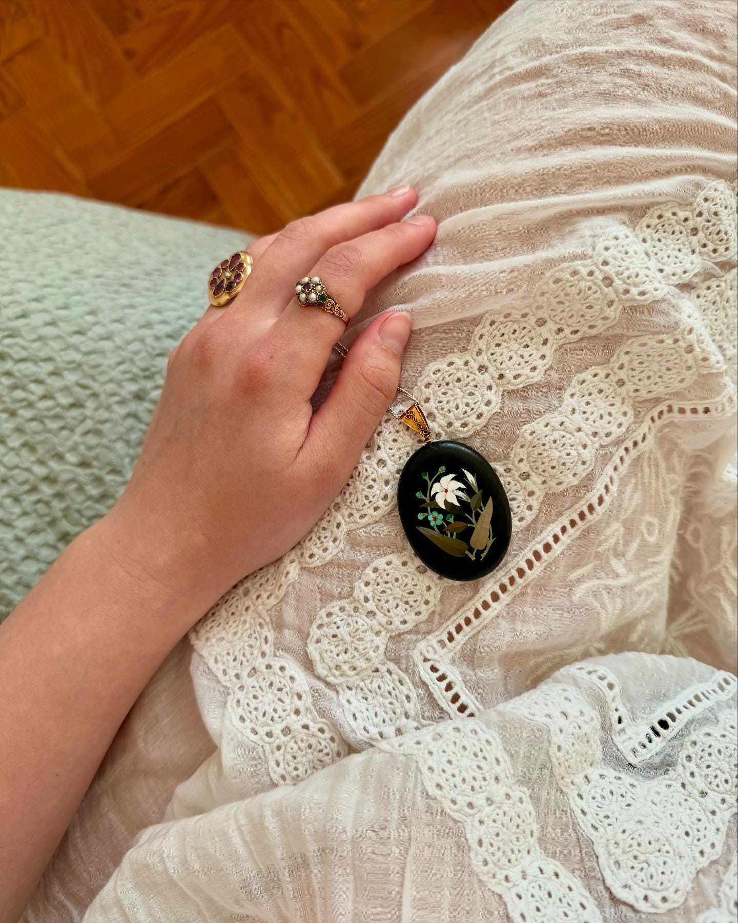 Antique Victorian Pietra Dura Pendant