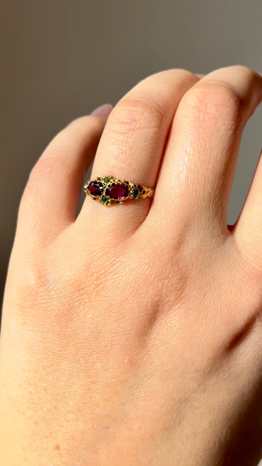 Victorian 12ct Gold Garnet and Emerald Double Cluster Ring, 1869