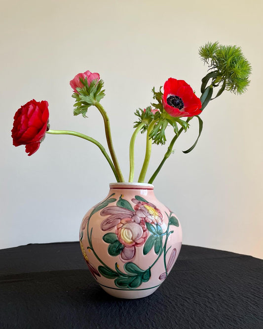 Vintage Hand Painted Ceramic Vase with Floral Ornaments