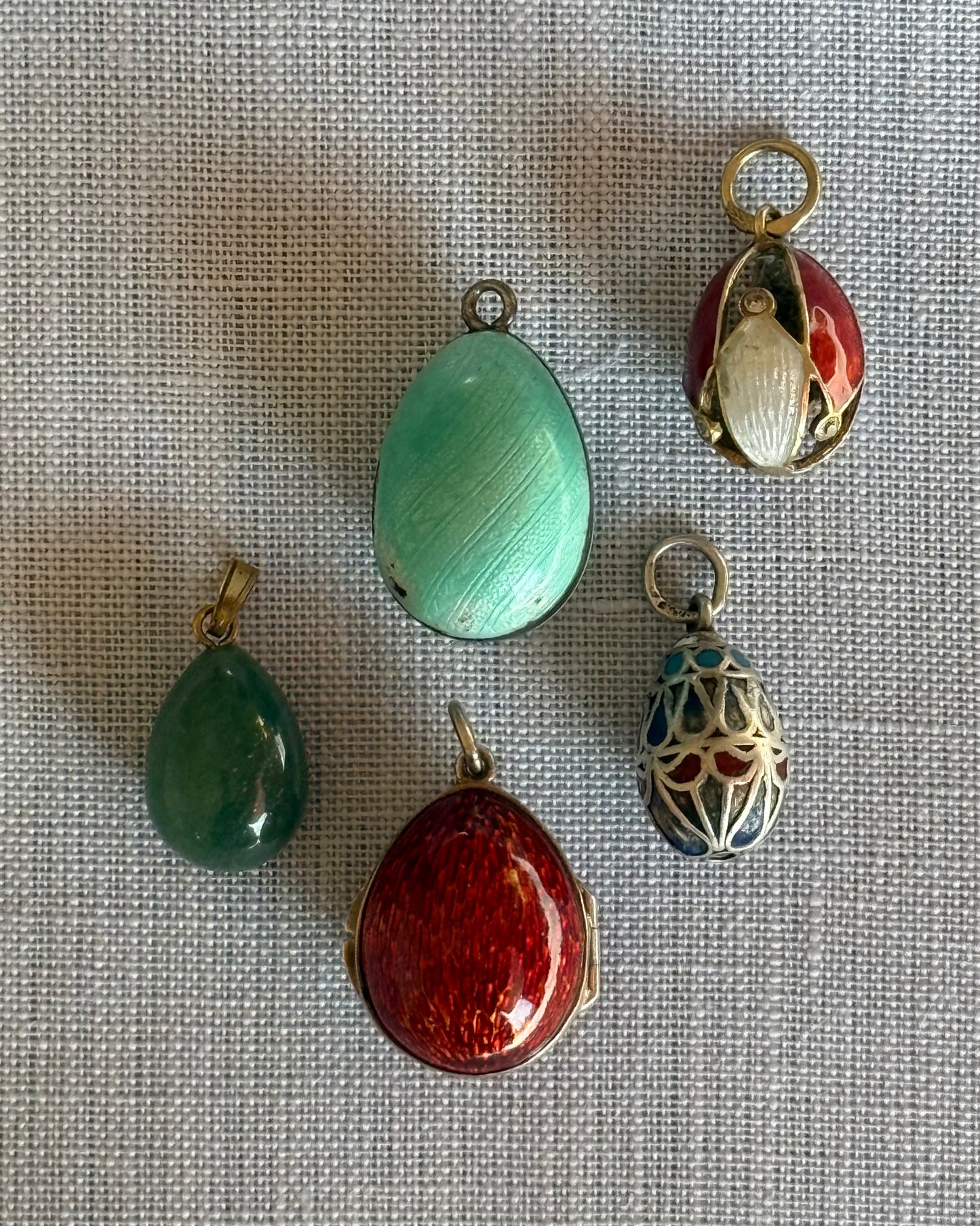 Antique and Vintage Egg Pendant Collection - Russian Style Enamel and Hardstone Eggs