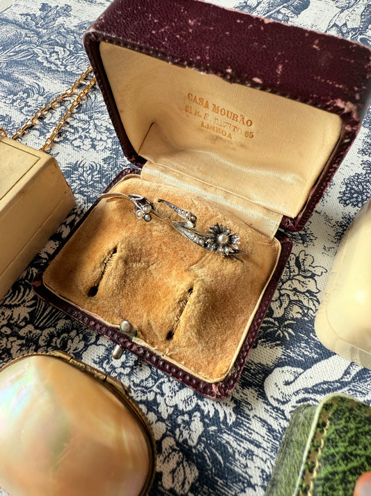 Antique Silver and Seed Pearls Flower Spray Brooch