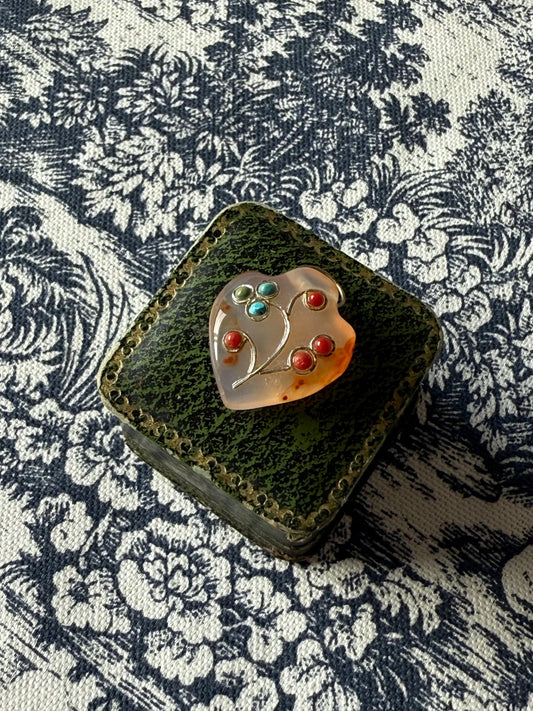 Vintage Chalcedony Floral Inlay Pendant