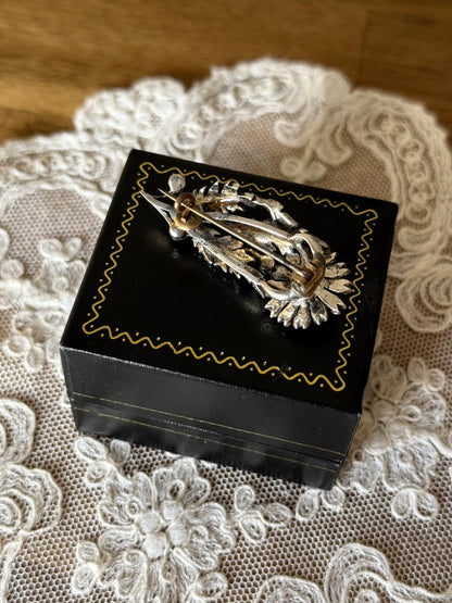 Antique Pearl Flower Spray Silver Brooch