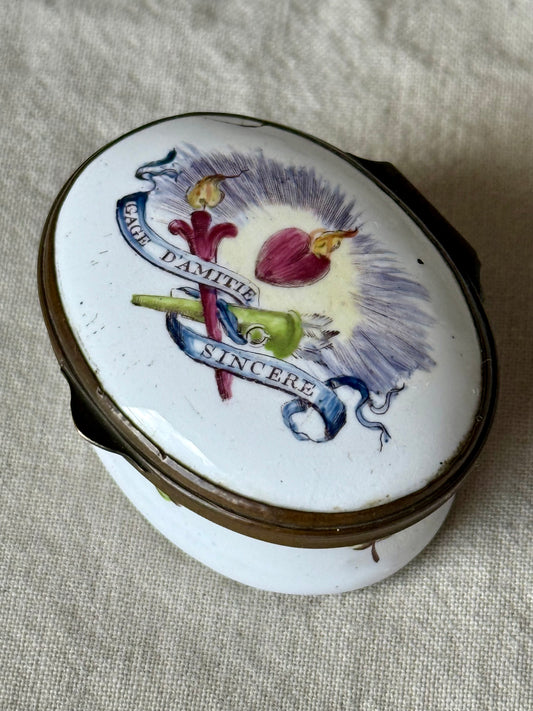 Antique Georgian Enamel Patch Box with a Mirror