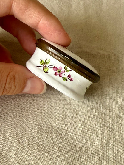 Antique Georgian Enamel Patch Box with a Mirror