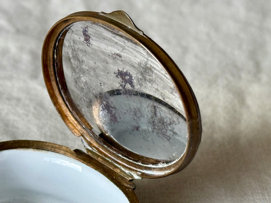 Antique Georgian Enamel Patch Box with a Mirror