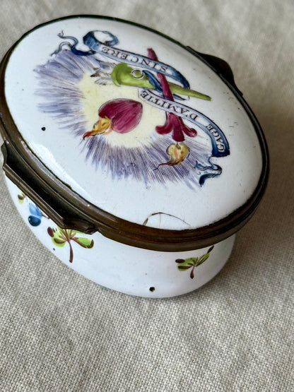 Antique Georgian Enamel Patch Box with a Mirror