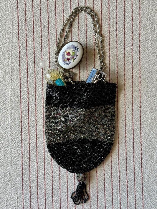 Antique Glass Beaded Fringe Purse