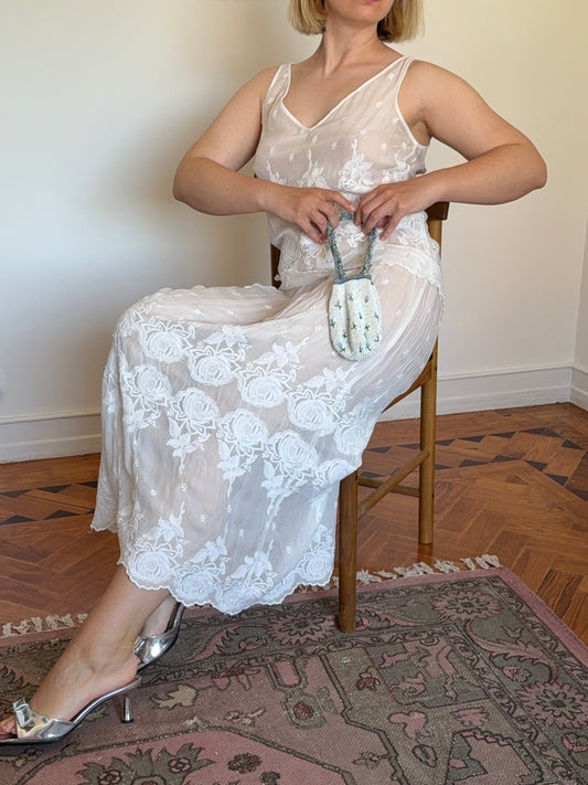 Sheer Embroidered White/Ivory Lace Dress