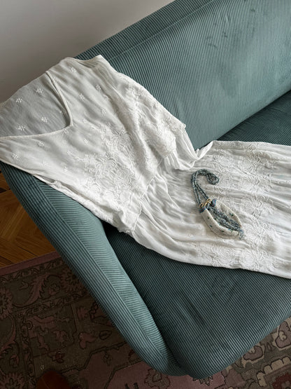 Sheer Embroidered White/Ivory Lace Dress