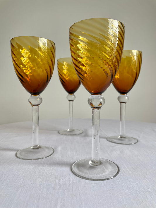 Vintage Amber Glass Wine Goblets