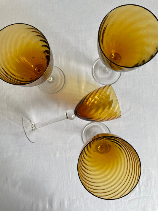 Vintage Amber Glass Wine Goblets