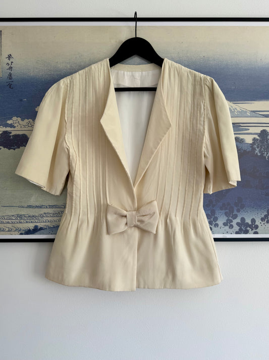 Vintage Cream Silk Cropped Bow Jacket