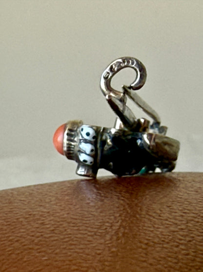 Antique Blackamoor Gemstones and Enamel Silver Brooch