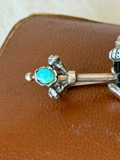 Antique Blackamoor Gemstones and Enamel Silver Brooch