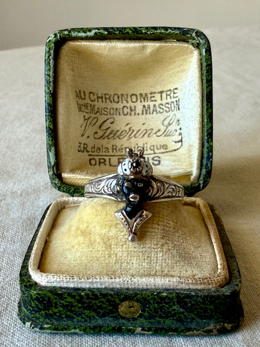 Antique Blackamoor Enamel and Garnet Silver Ring