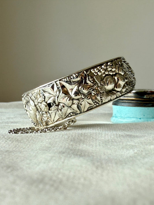 Vintage Silver Repoussé Bangle Bracelet