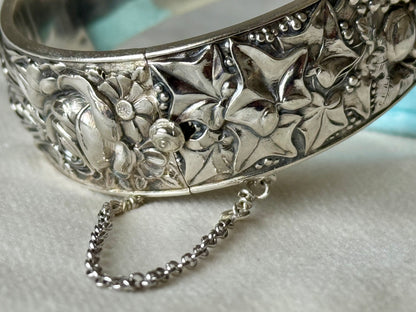 Vintage Silver Repoussé Bangle Bracelet