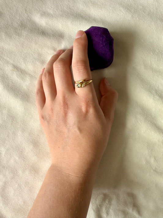 Vintage 19.2ct Gold Snake Ring with Diamond & Sapphire Inlay