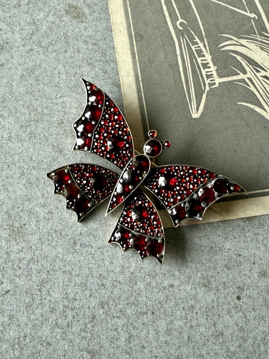 Antique Bohemian cut Butterfly Garnet Brooch