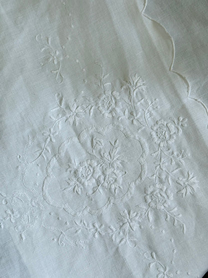 Vintage White Embroidered Linen Wrap Skirt