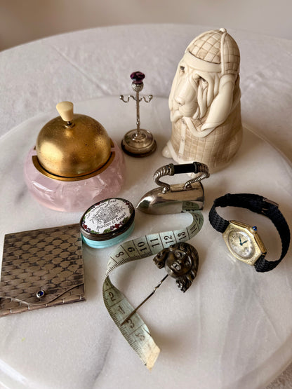 Antique Gilded Desk Bell with Rose Quartz Base