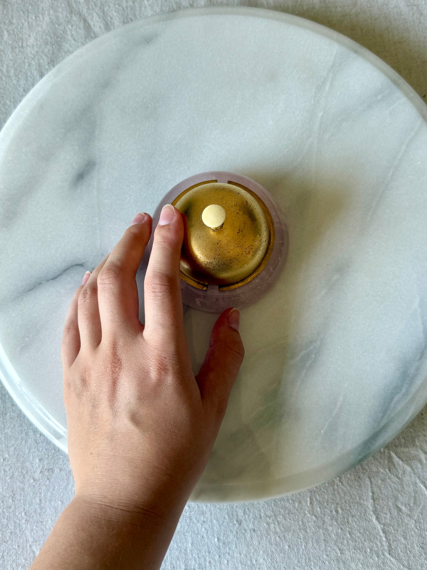 Antique Gilded Desk Bell with Rose Quartz Base