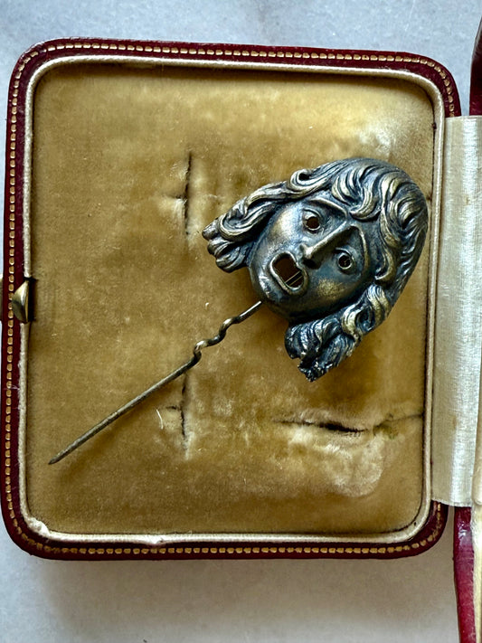 Vintage Italian Tragic Theatre Mask Silver Stick Pin