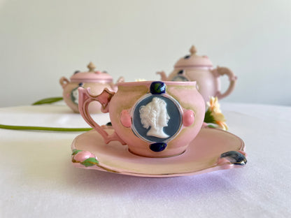 Antique Schafer and Vater pink Bisque Jasper Ware Tea Set