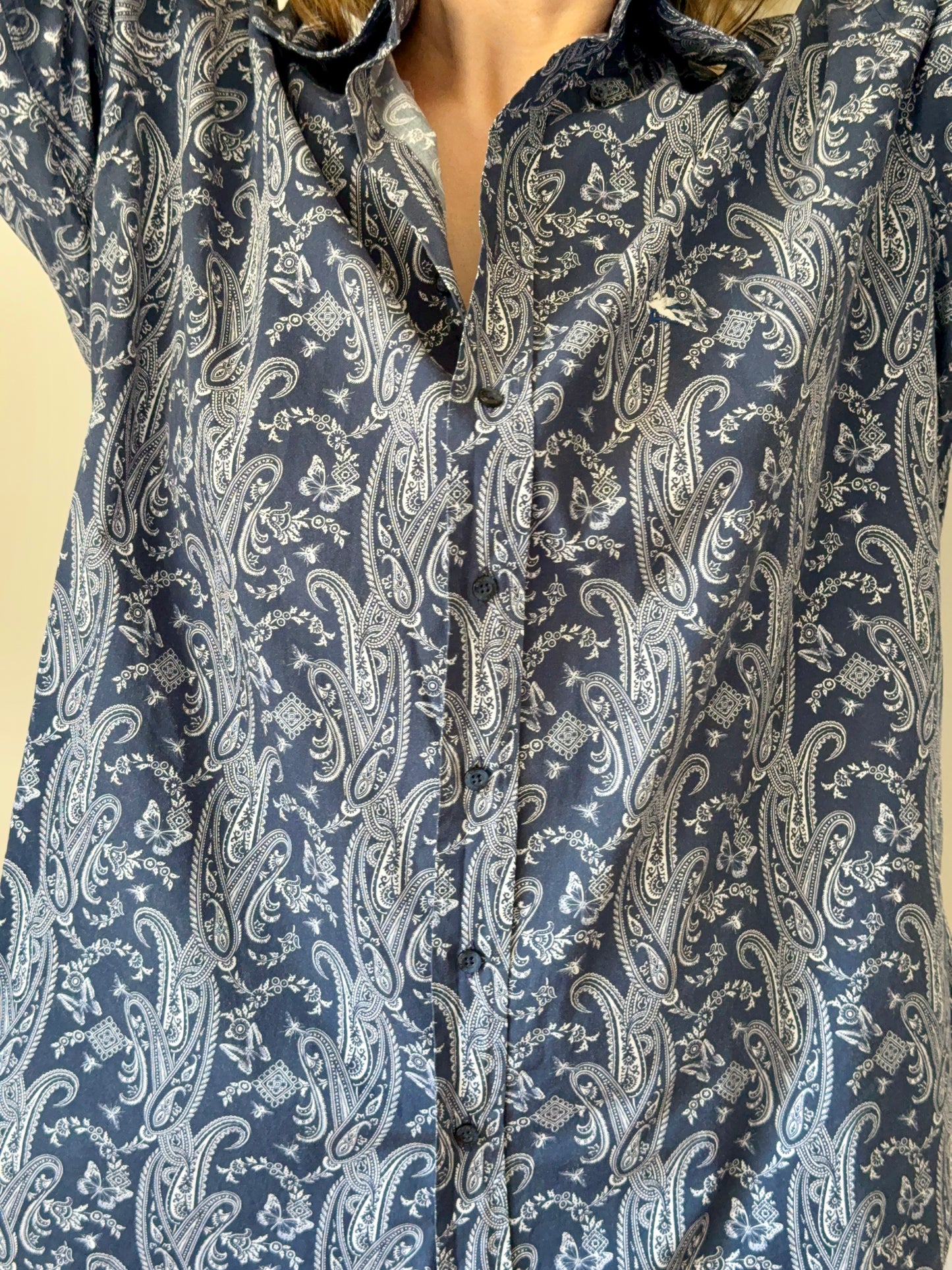 Vintage Etro Navy Blue Paisley Shirt