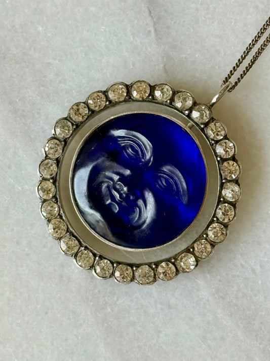 Antique Man in the Moon Silver Pendant
