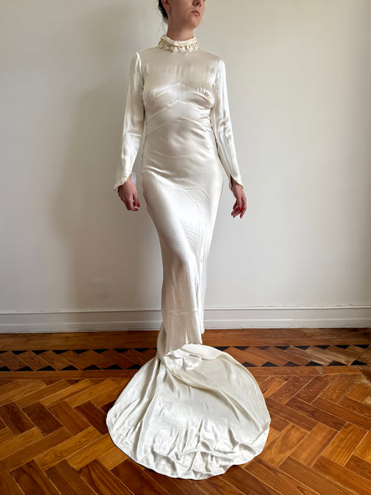 1930's Silk Satin Wedding Gown