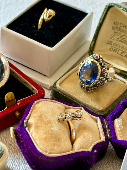 Antique Sapphire and Rubies Statement Ring in 18k Gold and Silver