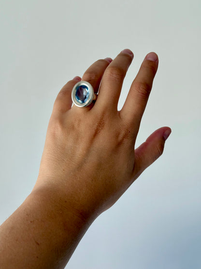 Vintage Silver and Blue Topaz Statement Ring